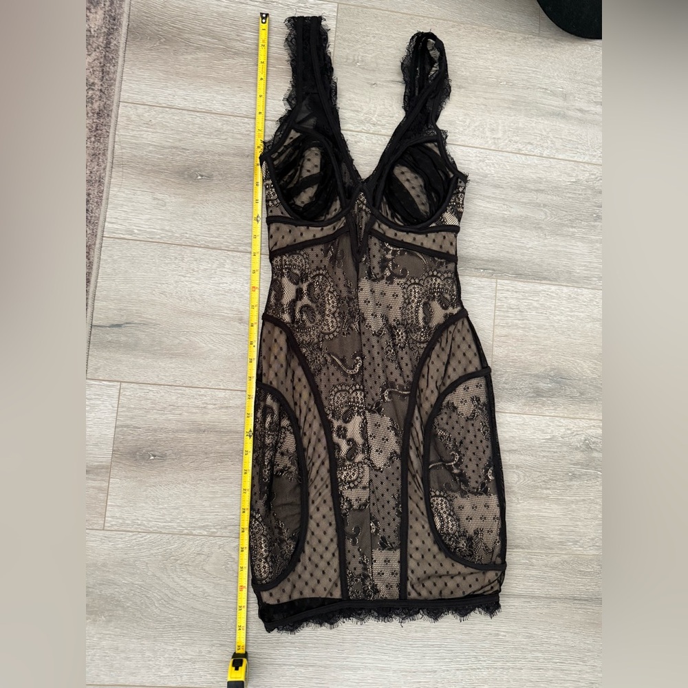 Bebe Black Sheer Lace Plunge dress